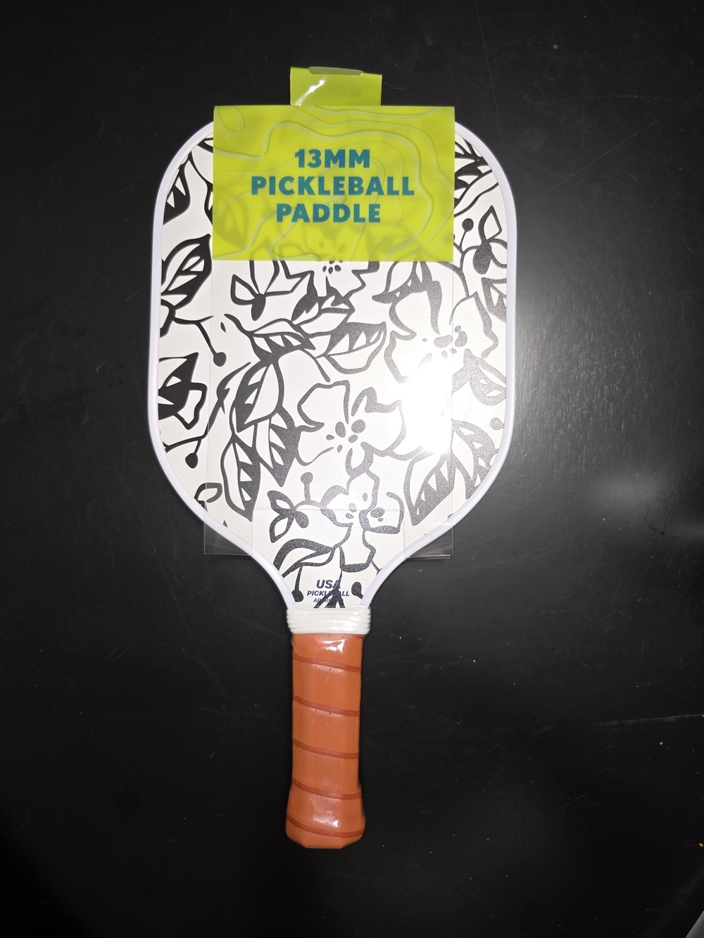 Double Sided Pickleball Paddle - Black Floral/ Polka Dots